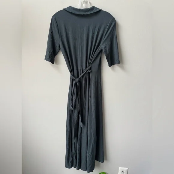 Quince Dark Olive Tencel Jersey Wrap Dress Midi - Picture 4 of 6